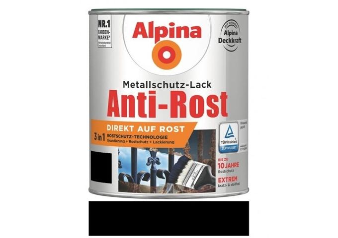 Alpina Anti Rost Glänzend 2,5 L RAL 9005 Schwarz