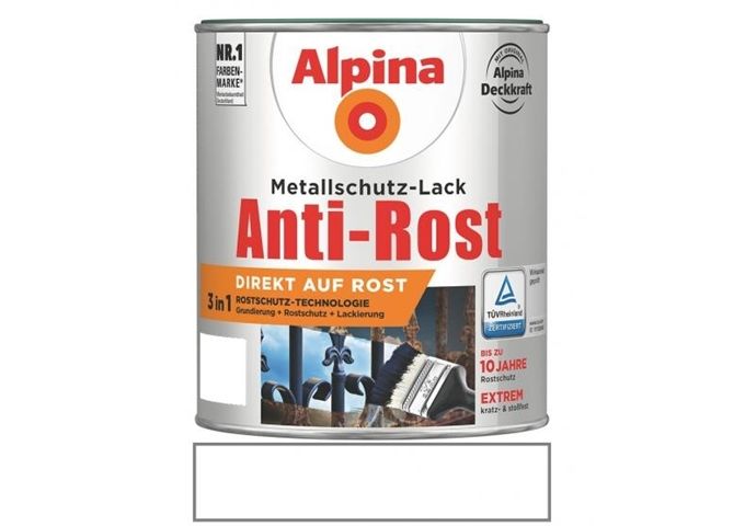 Alpina Anti Rost Glänzend 2,5 L RAL 9010 Weiß