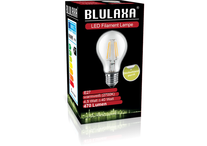 Blulaxa LED Filament Lampe A60 E27 4,5W 470lm WW