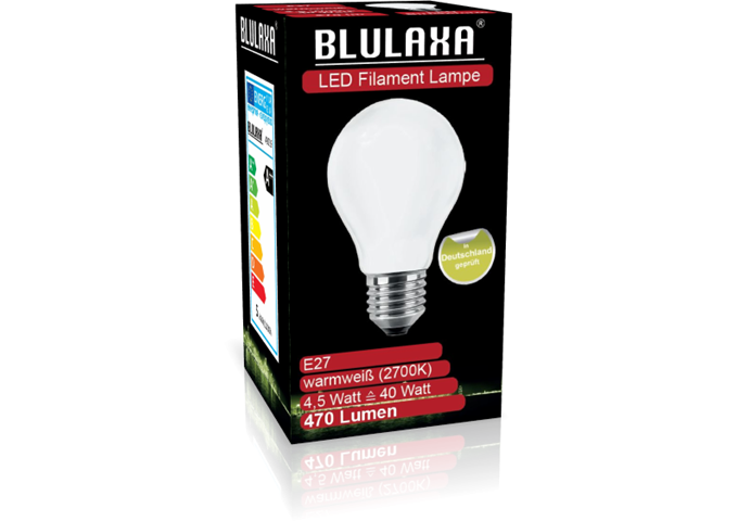 Blulaxa LED Filament Lampe A60 E27 4,5W 470lm WW opal