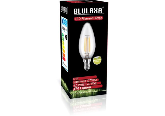 Blulaxa LED Filament Lampe C35 E14 4,5W 470lm WW