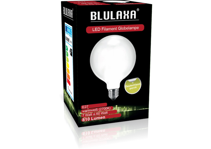 Blulaxa LED Filament Lampe G95 E27 7W 810 lm WW opal