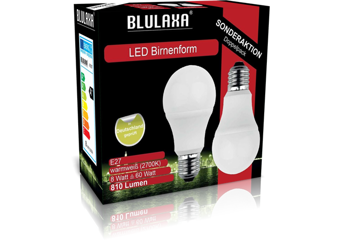 Blulaxa LED SMD Lampe A60 E27 8W 810 lm WWDoppelpack